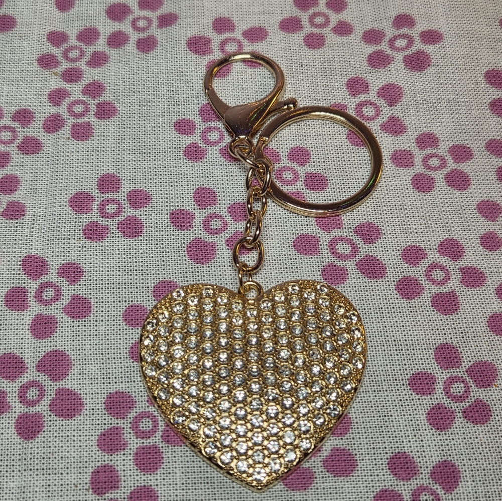 Sparkling Gold Heart Keychain Bag Charm